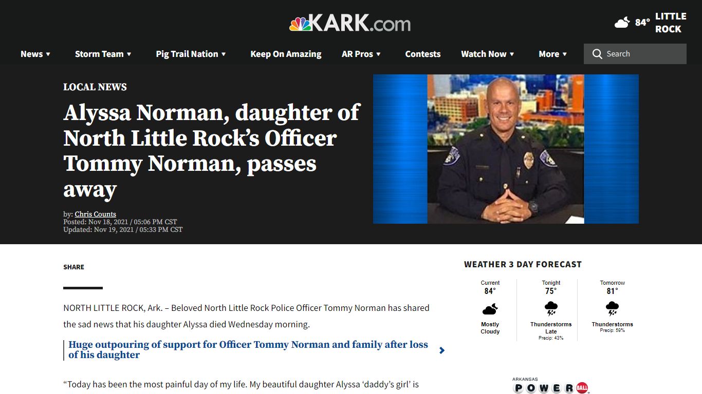 Alyssa Norman, daughter of North Little Rock’s Officer Tommy Norman ...
